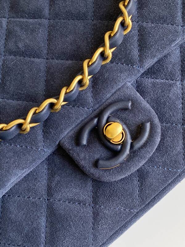 Chanel Classic Flap Navy suede shoulder — Top Quality Replica