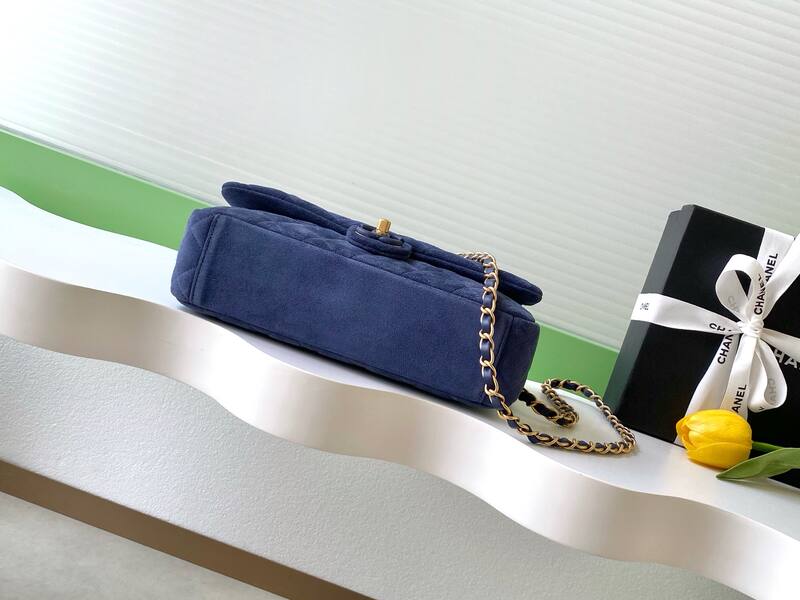 Chanel Classic Flap Navy suede shoulder — AAA Quality Replica
