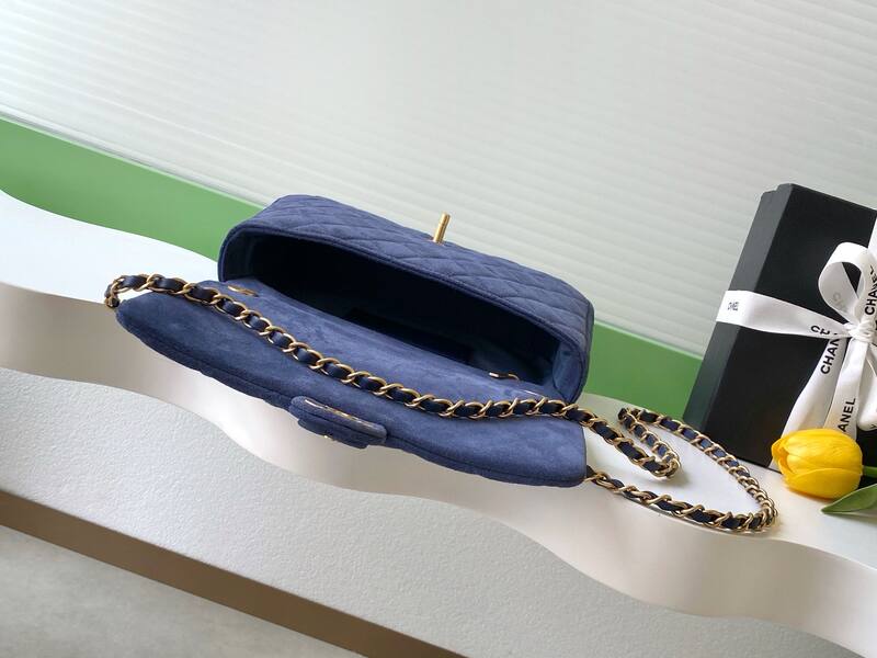 Chanel Classic Flap Navy suede shoulder — AAA Quality Replica
