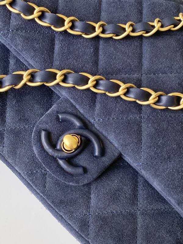 Chanel Classic Flap Navy suede shoulder — AAA Quality Replica