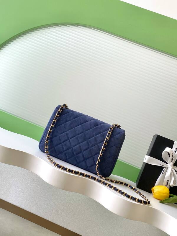 Chanel Classic Flap Navy suede shoulder — AAA Quality Replica
