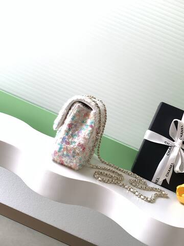 Chanel Classic Flap White multicolor tweed shoulder Top Quality Replica