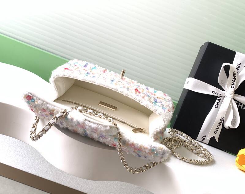 Chanel Classic Flap White multicolor tweed shoulder — Top Quality Replica