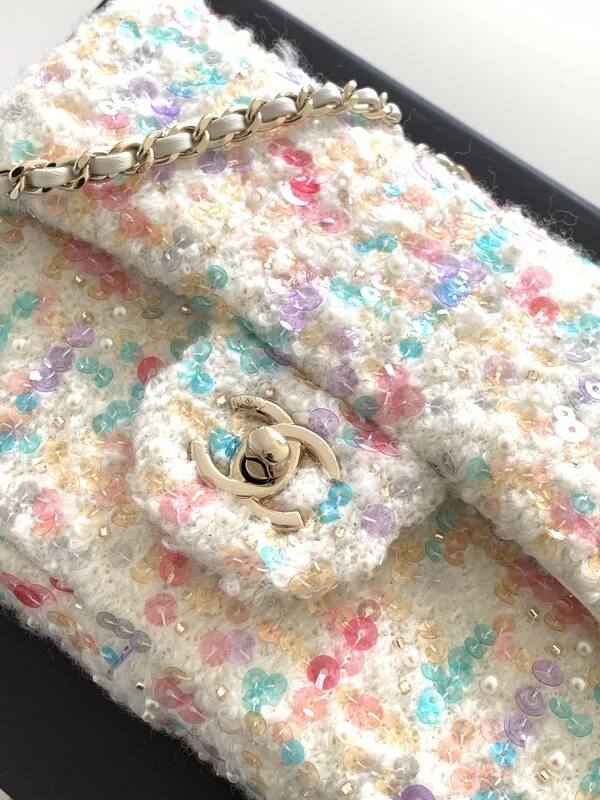 Chanel Classic Flap White multicolor tweed shoulder — Top Quality Replica