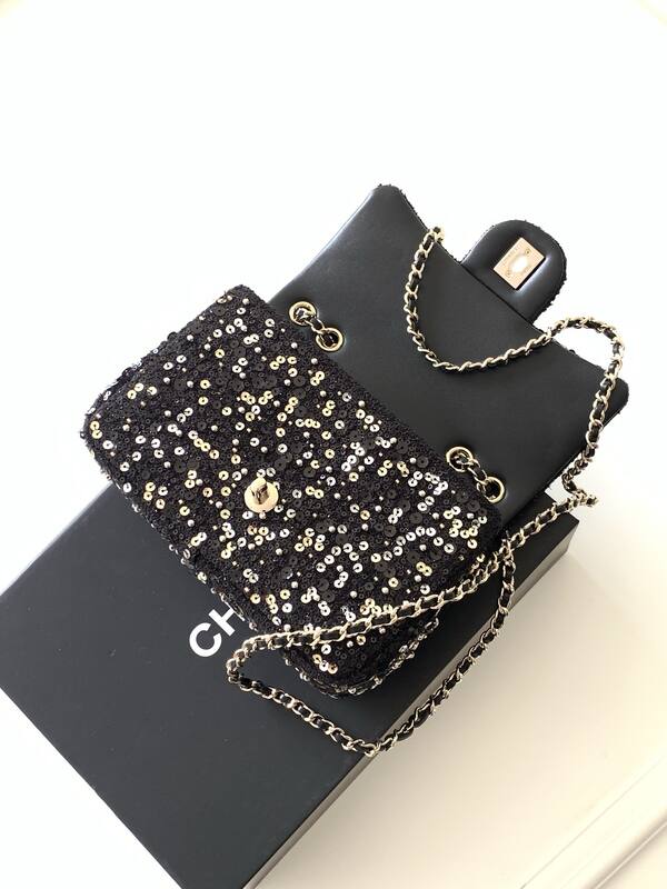 Chanel Classic Flap Black sequin mini shoulder — 1:1 Replica