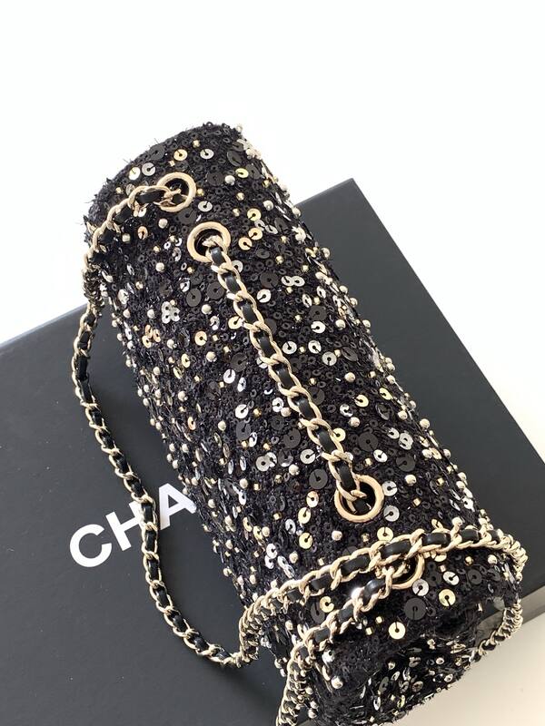 Chanel Classic Flap Black sequin mini shoulder — 1:1 Replica