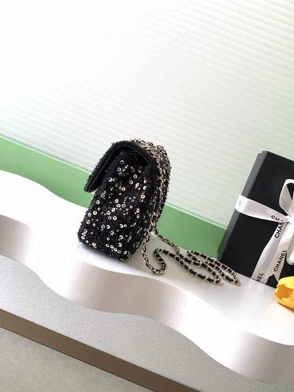 Chanel Classic Flap Black sequin mini shoulder — 1:1 Replica