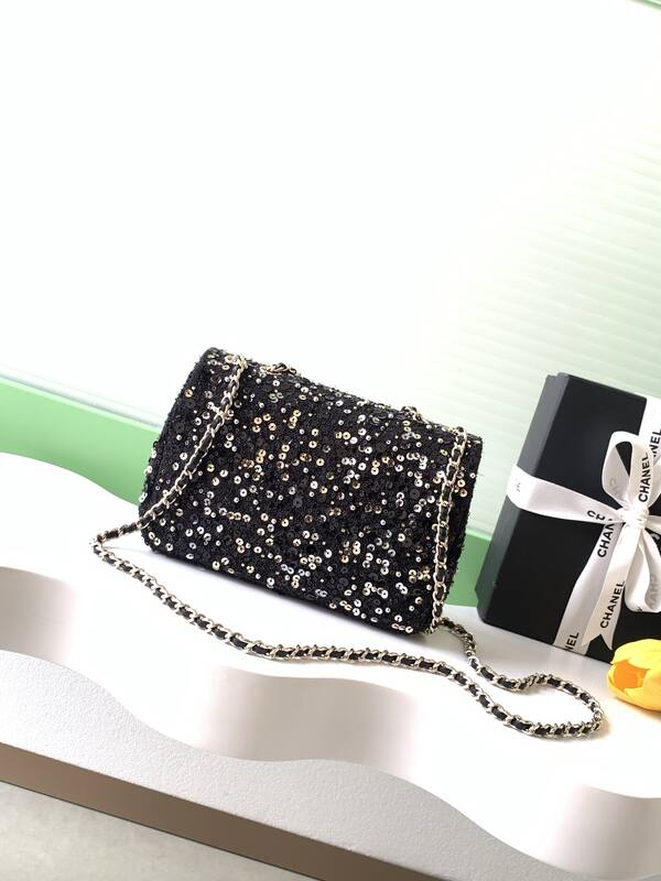 Chanel Classic Flap Black sequin mini shoulder — 1:1 Replica
