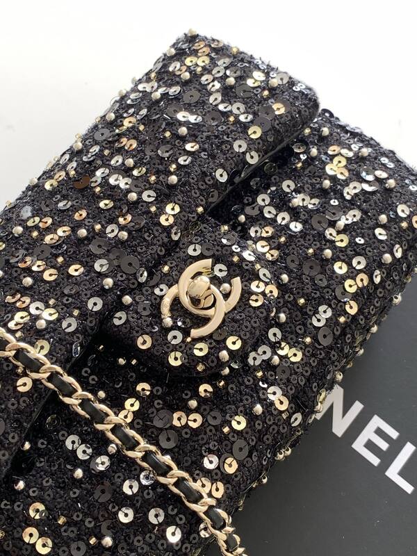 Chanel Classic Flap Black sequin mini shoulder — 1:1 Replica