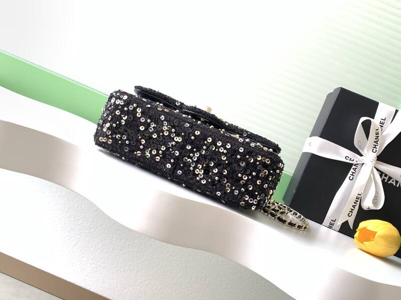 Chanel Classic Flap Black sequin mini shoulder — 1:1 Replica