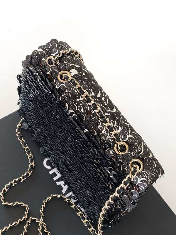 Chanel Classic Flap Black sequin shoulder — Top Quality Replica