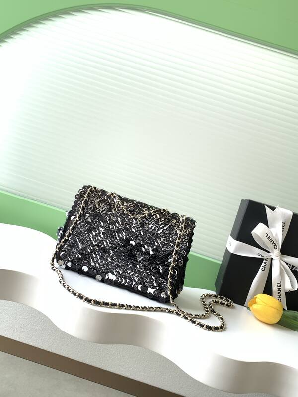 Chanel Classic Flap Black sequin shoulder — Top Quality Replica