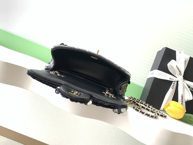Chanel Classic Flap Black sequin shoulder — Top Quality Replica