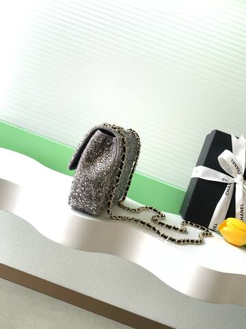 Chanel Classic Flap Silver crystal mini evening AAA Quality Replica