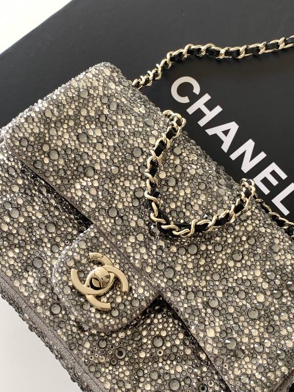 Chanel Classic Flap Silver crystal mini evening — AAA Quality Replica