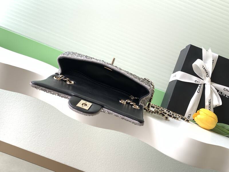 Chanel Classic Flap Silver crystal mini evening — AAA Quality Replica