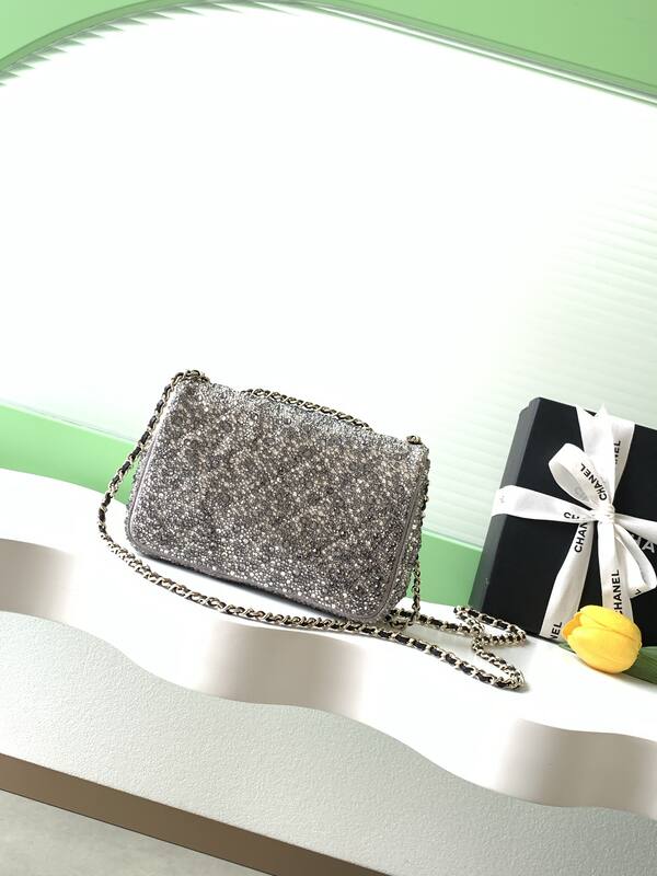 Chanel Classic Flap Silver crystal mini evening — AAA Quality Replica