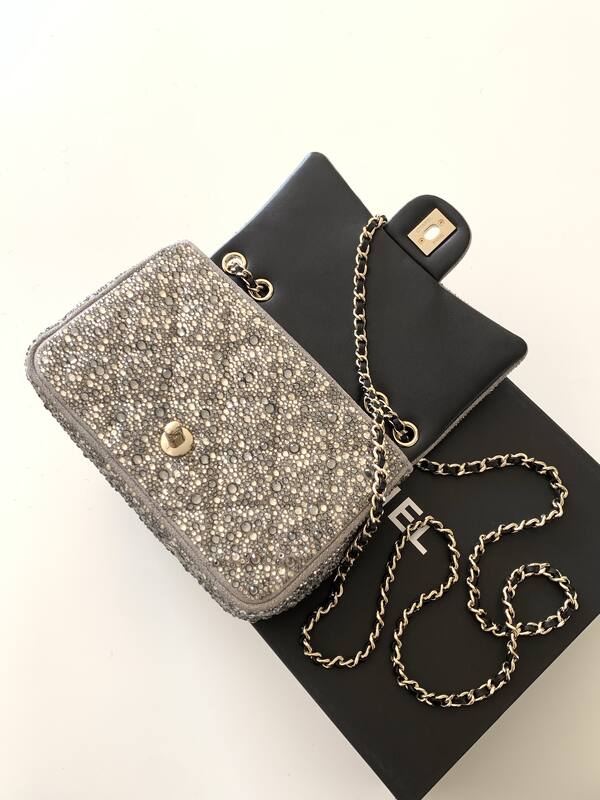 Chanel Classic Flap Silver crystal mini evening — AAA Quality Replica