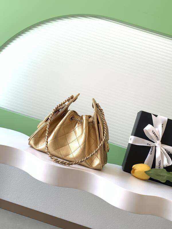 Chanel Drawstring Hobo Metallic gold shoulder — AAA Quality Replica