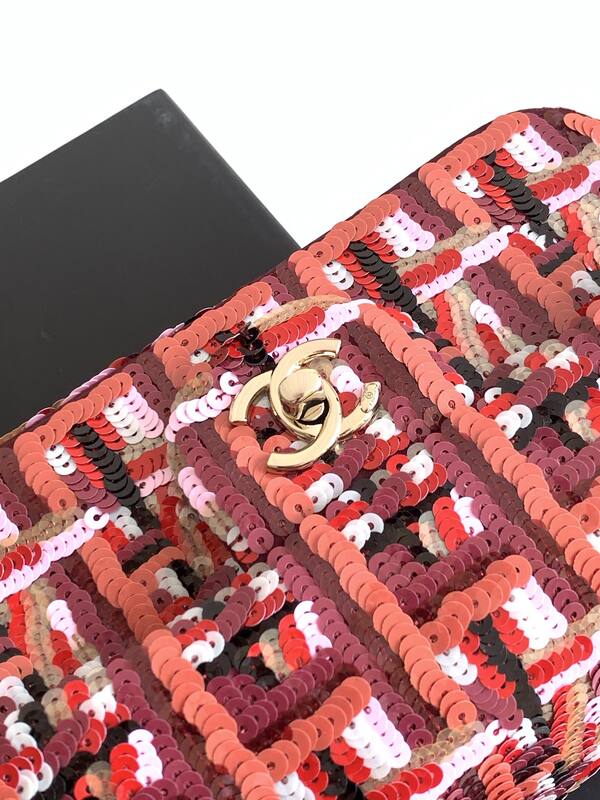 Chanel Classic Flap Pink red sequin tweed mini crossbody — Top Quality Replica