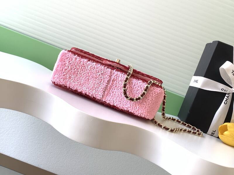 Chanel Classic Flap Pink sequins shoulder — Premium Replica