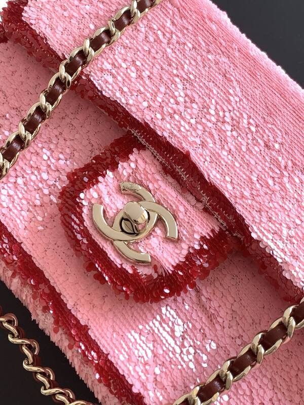 Chanel Classic Flap Pink sequins shoulder — Premium Replica