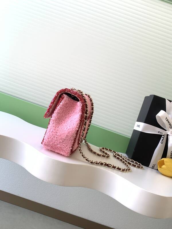 Chanel Classic Flap Pink sequins shoulder — Premium Replica