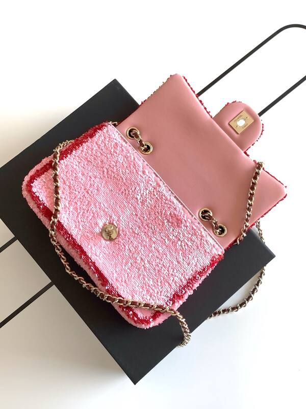 Chanel Classic Flap Pink sequins shoulder — Premium Replica