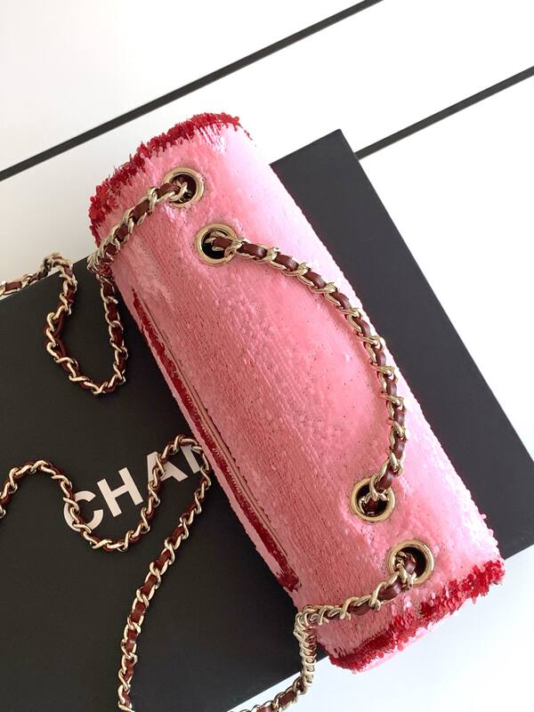 Chanel Classic Flap Pink sequins shoulder — Premium Replica