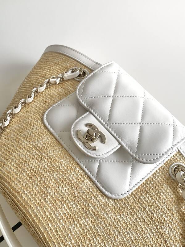 Chanel Beige straw and white leather crossbody — Premium Replica
