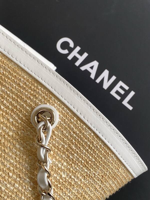 Chanel Beige straw and white leather crossbody — Premium Replica