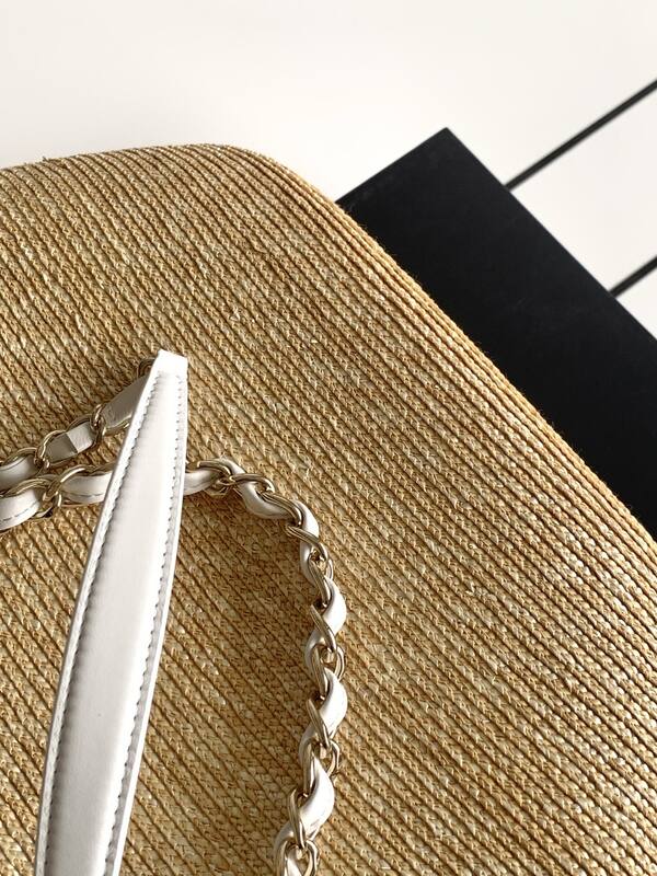 Chanel Beige straw and white leather tote — AAA Quality Replica