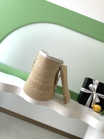Chanel Beige straw and white leather tote AAA Quality Replica