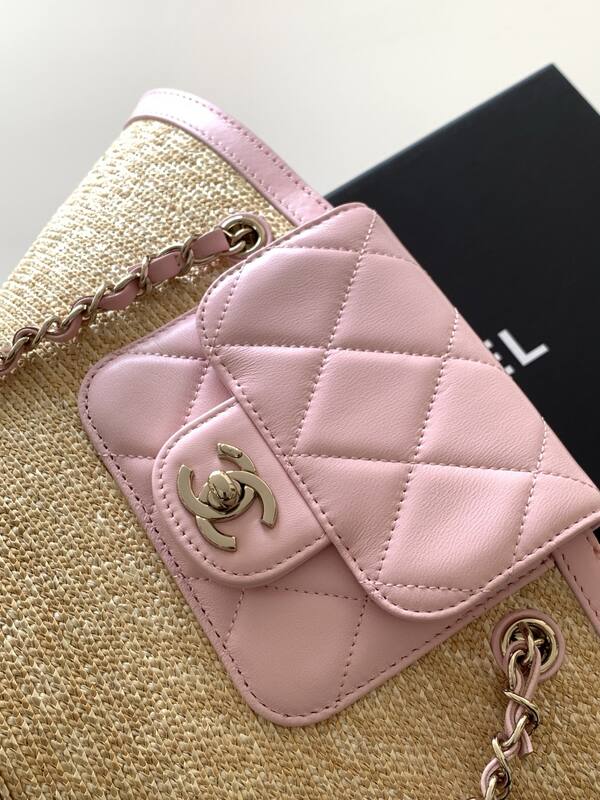 Chanel Pink and Beige Straw shoulder — AAA Quality Replica