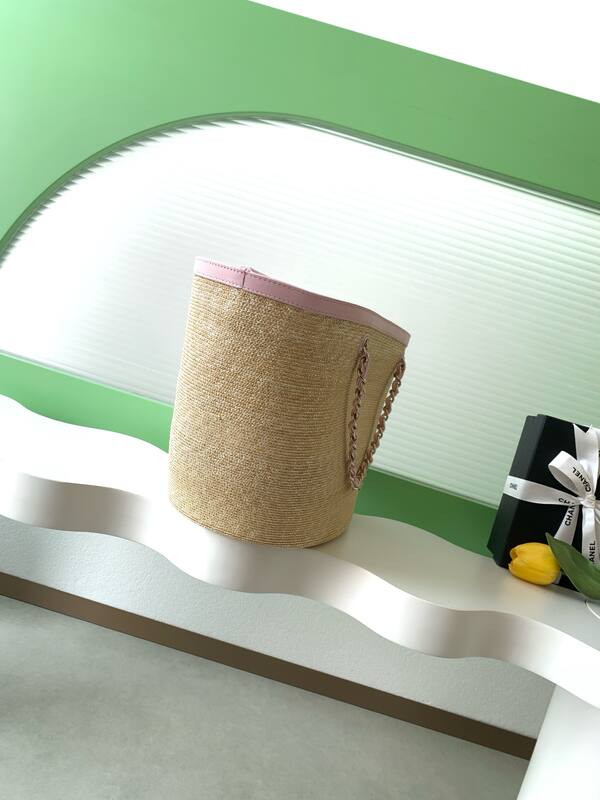 Chanel Beige straw and pink tote — Top Quality Replica