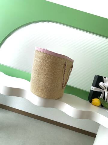 Chanel Beige straw and pink tote Top Quality Replica