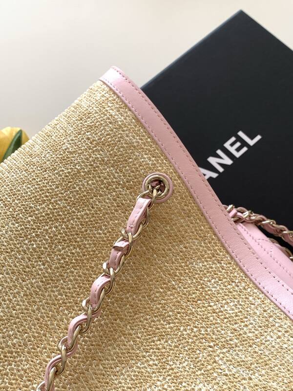 Chanel Beige straw and pink tote — Top Quality Replica