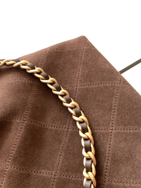Chanel Brown suede with gold-tone chain shoulder — Top Quality Replica