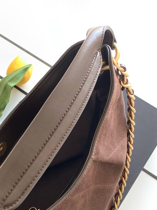Chanel Brown suede with gold-tone chain shoulder — Top Quality Replica