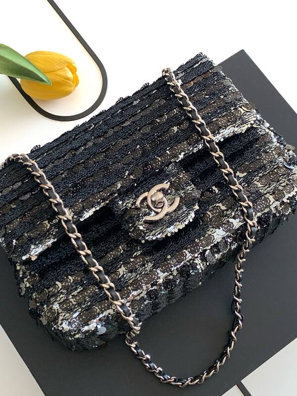 Chanel Classic Flap Black sequin shoulder — 1:1 Replica