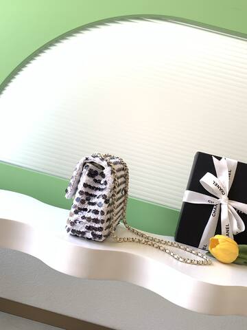 Chanel Classic Flap Black and White sequins shoulder AAA Quality Replica