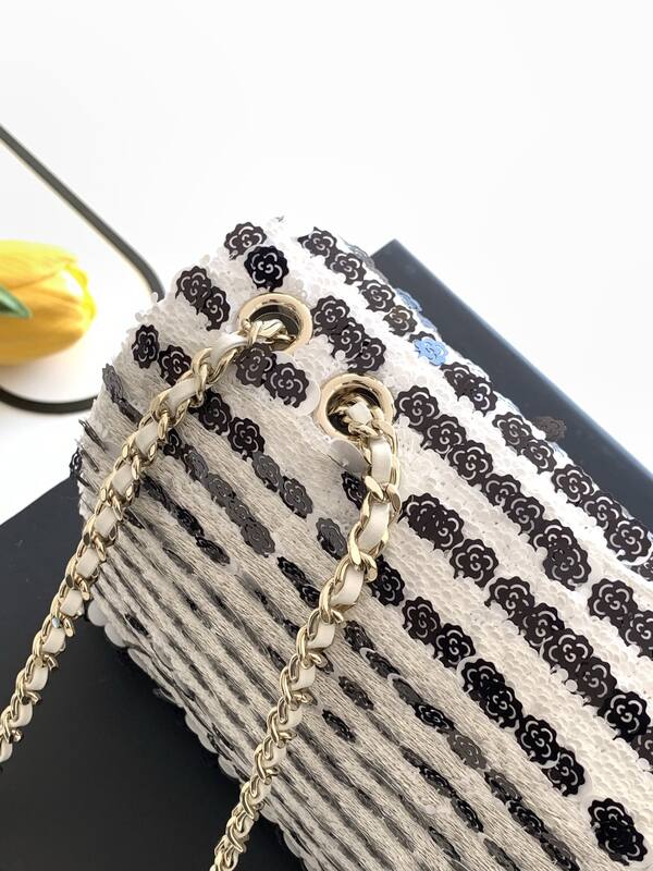 Chanel Classic Flap Black and White sequins shoulder — AAA Quality Replica