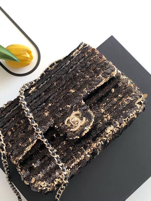 Chanel Classic Flap Black sequin shoulder — Premium Replica
