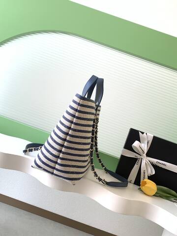 Chanel Blue and White Stripe Canvas tote 1 1 Replica