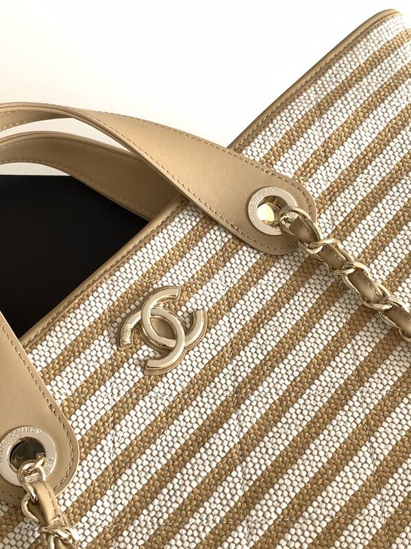 Chanel Beige White striped canvas tote — Premium Replica