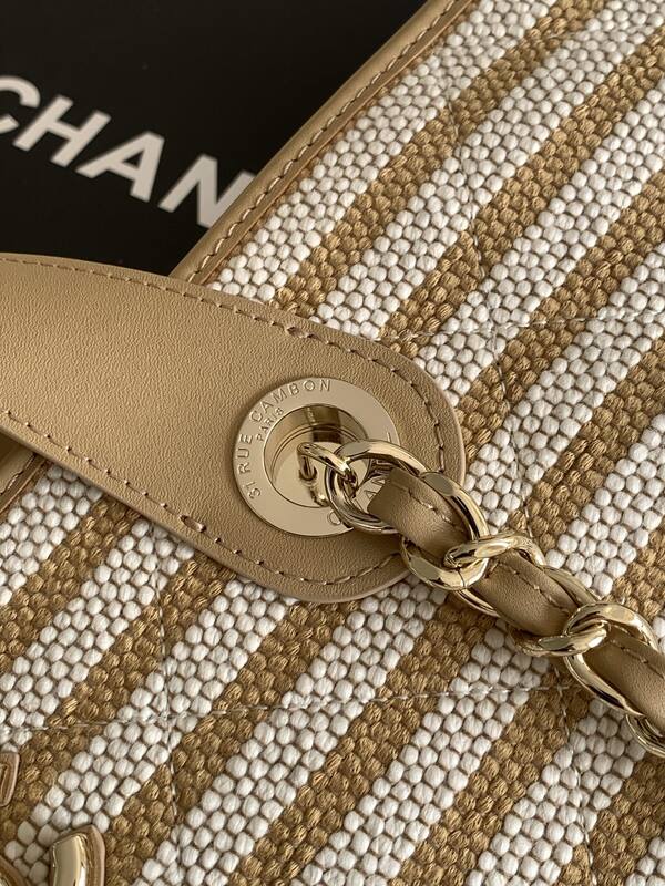 Chanel Beige White striped canvas tote — Premium Replica