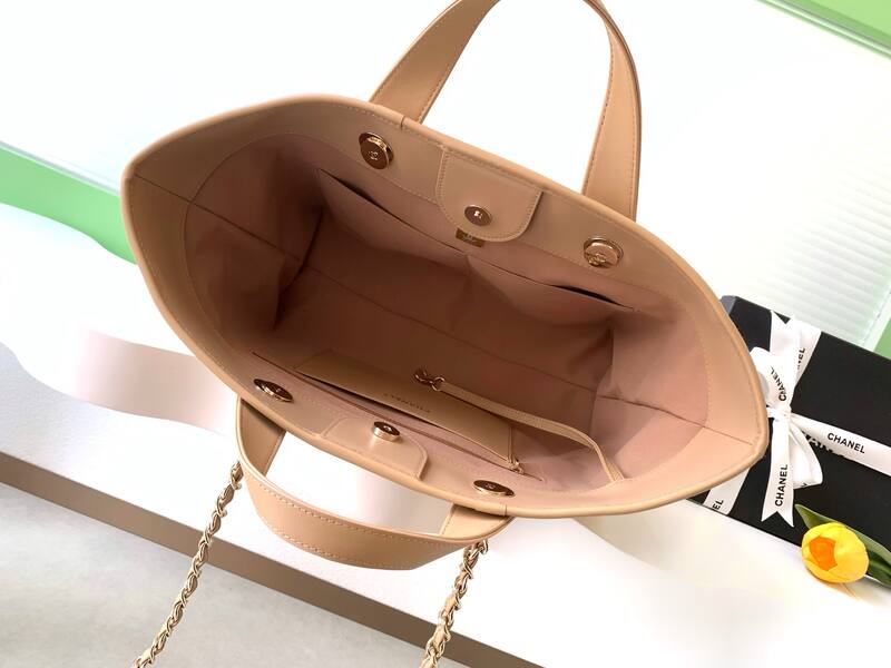 Chanel Beige White striped canvas tote — Premium Replica