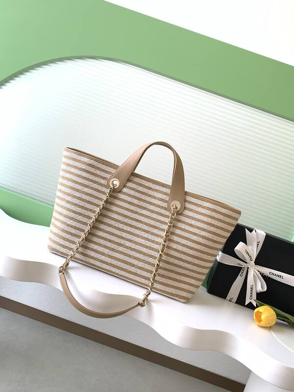 Chanel Beige White striped canvas tote — Premium Replica