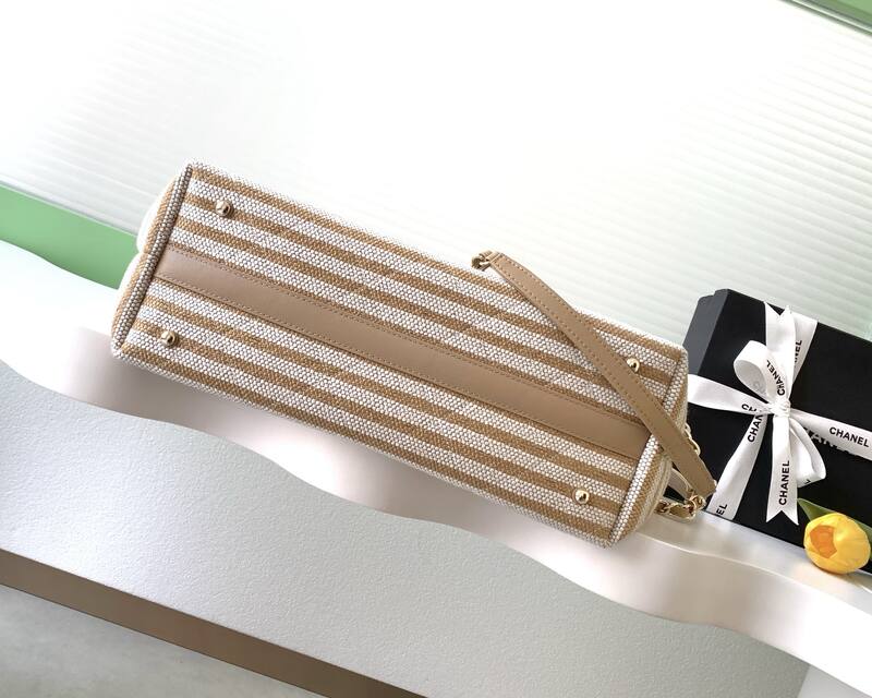 Chanel Beige White striped canvas tote — Premium Replica
