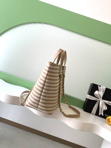 Chanel Beige White striped canvas tote Premium Replica